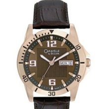 Caravelle Men`s Rose Gold-tone Dress Watch W/ Brown Leather Strap