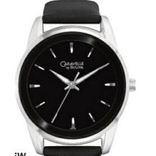 Caravelle Men`s Silver-tone Black Dial Dress Watch W/ Black Leather Strap