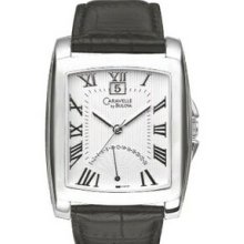 Caravelle Men`s Silver-tone Tonneau Dress Watch W/ Black Leather Strap