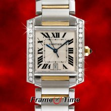 Cartier Men Tank Francaise 18k Gold/ss Automatic Two-tone Diamond Watch W51005q4