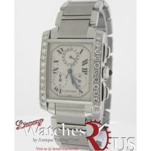 Cartier Tank Francaise 2303 Chronoflex Stainless Steel Diamond Bezel