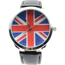 Casual Fashion Retro Big Dial Flag Design Belt Watch Quartz Watch Wristwatch