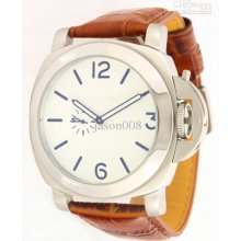 . Casual Watch Luminor Marina Steel White Dial Brown Leather Modern