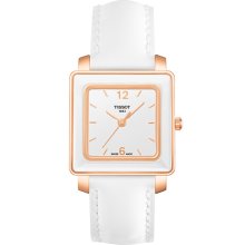 Cera Square Ladies White Quartz Gold Watch