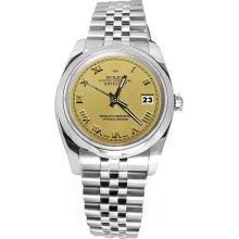 Champagne roman dial Rolex date just very fine men's SS datejust watch jubilee - Yellow - Metal - 6