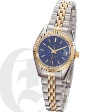 Charles Hubert Classic Ladies Two Tone Blue Dial All Weather Watch with Date 6566