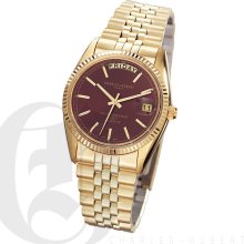 Charles Hubert Classic Mens Gold Tone Burgundy Dial All Weather Watch with Day and Date 3400-OH