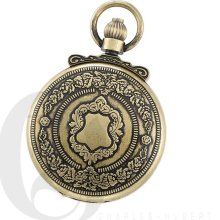 Charles Hubert Gold-Plated Antiqued Finish Hunter Case Quartz Pocket Watch 3864-G