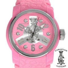 Christian Audigier Watch Spoiler 42mm Pink Rubber Crystals Quartz Retail $265