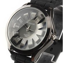 Chrysanthemum Shaped Metal Dial Design Quartz Unisex Wrist Watch - Black