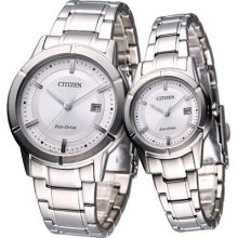 Citizen Couple Pair Eco-drive Classic Watches White Aw1080-51a Fe1030-50a