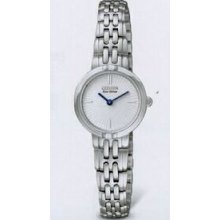 Citizen Eco Drive Ladies` Silver Silhouette Watch With Blue Hands