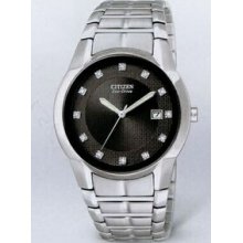 Citizen Eco Drive Men`s Silver Dress Diamond Pairs Watch With 12 Diamonds