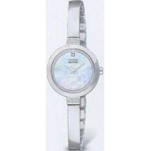 Citizen Eco Drive Silver Round Silhouette Crystal Bangle Watch W/ Mop Dial