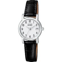 Citizen Ladies Eco-Drive White Dial Black Strap Band Watch