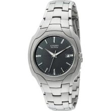 Citizen Mens 180 Eco Drive Stainless Steel Black Dial Date Watch Bm6010-55e