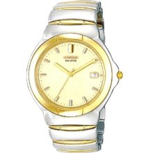 Citizen Mens $350 Eco-drive Champagne Dial, Two-tone Watch Ap8124-53p W/ Date