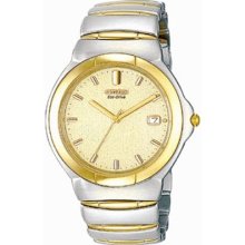 Citizen Mens Eco-drive $350 Two-tone Ss Watch Gold-tone Dial W/ Date Ap8124-53p