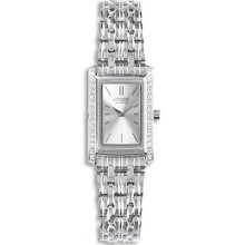 Citizen Quartz Ladies Rectangle Swarovski Crystal Stainless Steel Watch