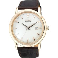 Citizen Watch - Mens Eco-drive White Dial Brown Leather - Bm7193-07b