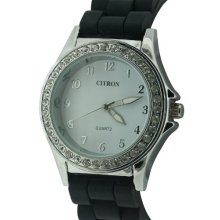 Citron Women's Quartz Watch With White Dial Analogue Display And Black Silicone Strap Cb1010/A