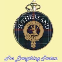 Clan Sutherland Tartan Clan Crest Silver Plated Mens Pocket Watch - Multi-Colored - Wool