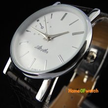 Classic Couple Style Round White Dial Analog Leather Wrist Watch For Lady Women