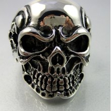 Classic Heavy Huge Biker Black Silver Stainless Steel Skull Teeth Ring