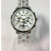 Clear Acrylic Bracelet Ladies Oversize Santini Mk Chronograph Style Watch 119