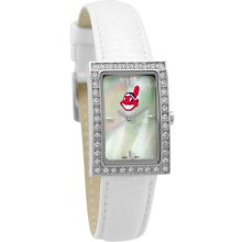 Cleveland Indians wrist watch : Cleveland Indians Ladies Allure Watch with White Leather Band