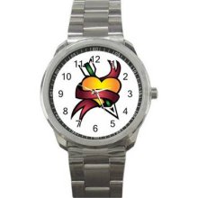 Colored Tattoo Unisex Silver-Tone Sports Metal Watch 07