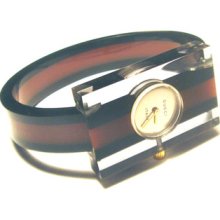 Cool Modernist Vintage 70's Genuine Gucci Striped Lucite Watch 17 Jewels Swiss