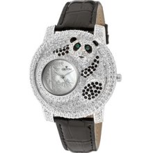 Croton Women's Crystal Paved Crystal Dial Panda Black Leather Watch - $375