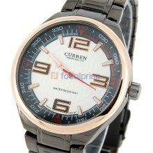 CURREN 8012 Round Shaped Black Watch Dial Stainless Steel Men's Electronic Wristwatch (White)