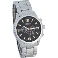 CURREN 8056 Round Dial Steel Band Men's Wrist Analog Watch with Calendar (Black)