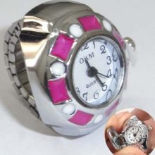 Cute Ladies Childern Elastic Silvery Finger Ring Watch