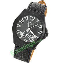 Cyber Design Round Charm Dial Leather Unisex Women Men Wrist Watch