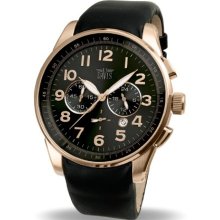 Davis 1545 Men's Analog Quartz Watch With Chronograph And Black Leather Strap