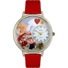 Day Care Teacher Red Leather And Silvertone Watch #U0630015