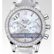 Deville Co-Axial Chronograph with Diamonds (WG / White-Mother-of Pearl / Strap)