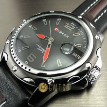 Dial Clock Hours Hand Date Water Black Brown Leather Men Wrist Watch Wp136