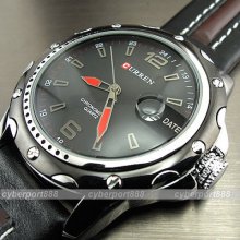 Dial Clock Hours Hand Date Water Black Brown Leather Men Wrist Watch Wg136