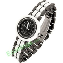 Dial Rhinestone Round Watchcase 3 Hands Steel Quartz Lady Watch