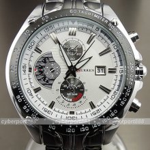 Dial Water Quartz Hours Date Silver Hand Sport Men Steel Wrist Watch Wg064