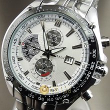 Dial Water Quartz Hours Date Silver Hand Sport Men Steel Wrist Watch Wt064