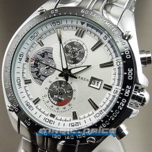 Dial Water Quartz Hours Date Silver Hand Sport Men Steel Wrist Watch A064