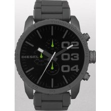 Diesel Chronograph Oversized Grey Silicone Green Accented Mens Watch Dz4254