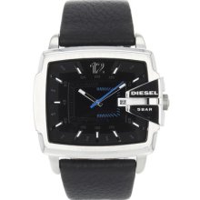 Diesel Watches Men's Analog Black Dial Black Leather Black Leather/Bla