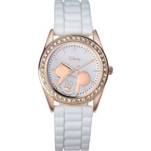 Disney Mickey Mouse Rose Goldtone White Strap Watch