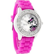 Disney Minnie Mouse Ladies Crystal Pink Fuschia Rubber Band Watch MN1056